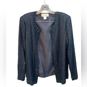 Laurence Kazar vintage black 100% silk fully beaded jacket